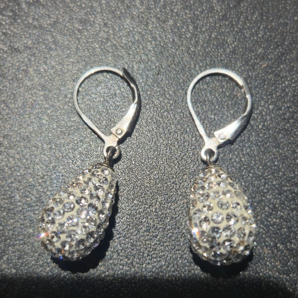 Vintage 925 Sterling Silver Leverback Earrings - Made With Swarovski Crystal - Picture 3 of 11